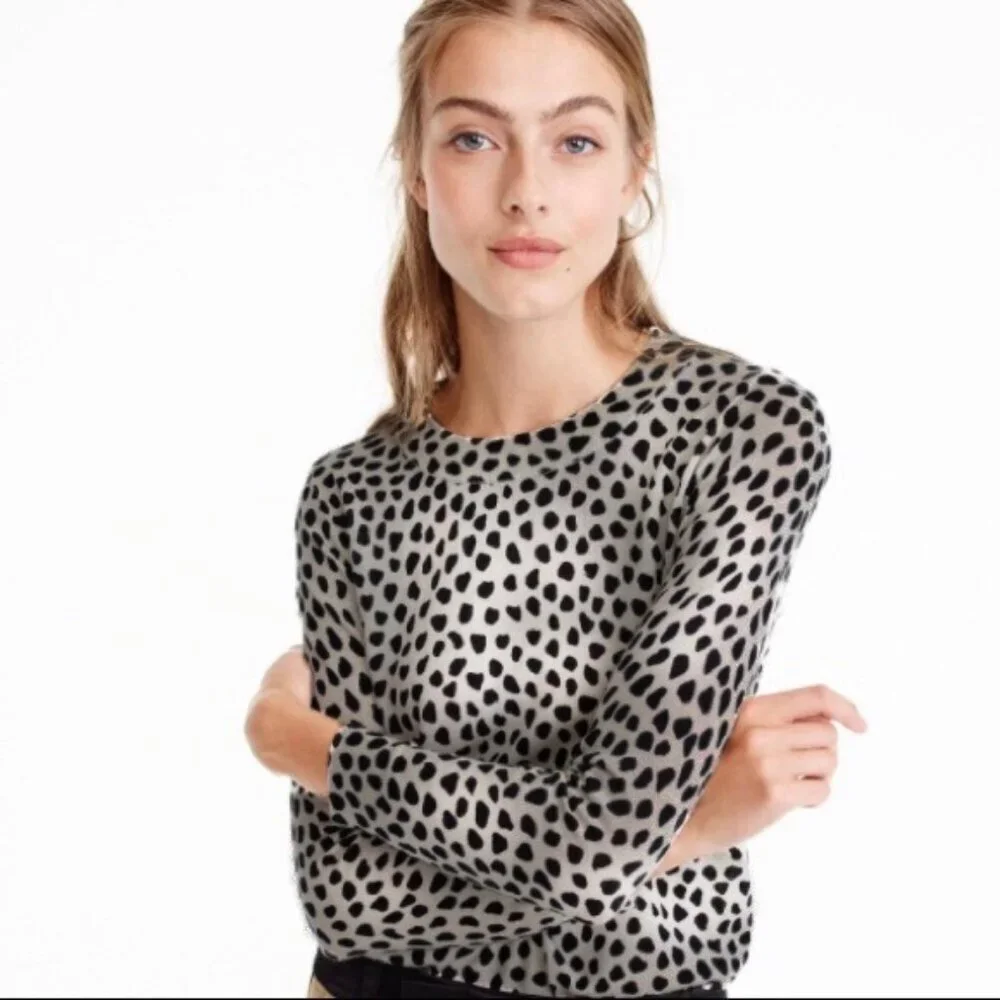 J. Crew Tippi Cat Print Lightweight Merino Wool Sweater